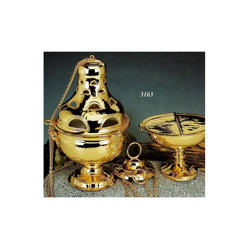 Goldplated Censer and Boat, 9" (23 cm) Ht.