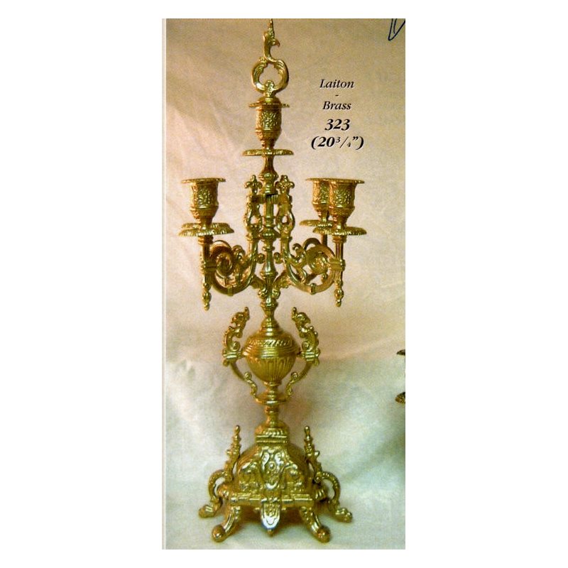 Gold Brass 4 Branches Candleholder, 20.75" (53 cm)