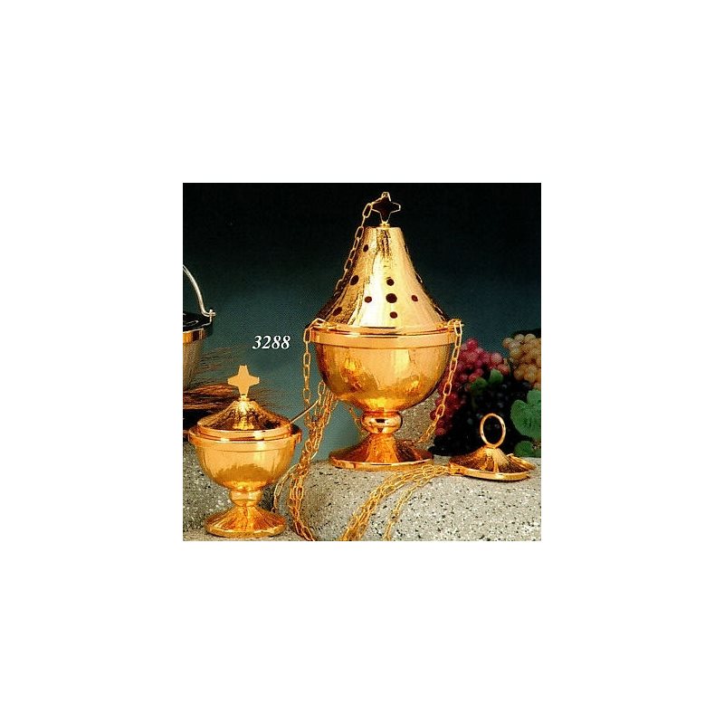 Goldplated Censer and Boat, 10.25" (26 cm) Ht.