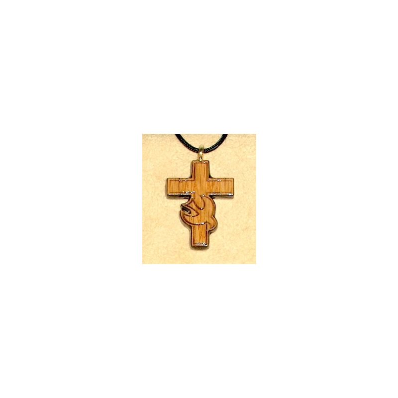 Varnished Oak Wood Cross and Rope Pendant, 1.25" (3.2 cm)