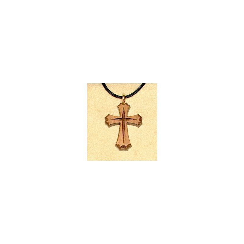 Pendentif croix & corde en cerisier verni, 1 1 / 8" (2.9 cm)