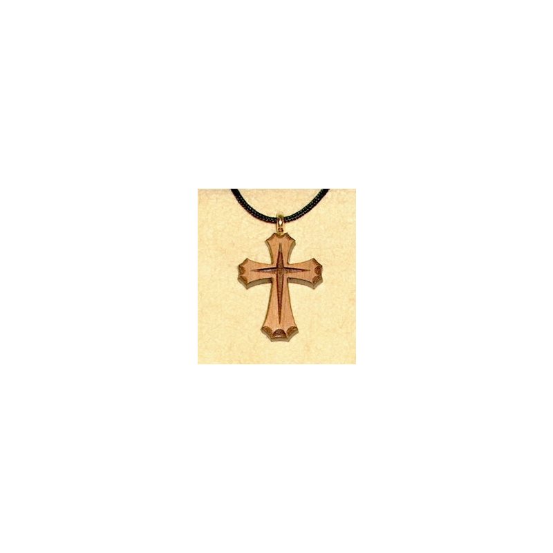 Varnished Cherry Wood Cross & Rope Pendant, 1 1 / 8" (2.9 cm)