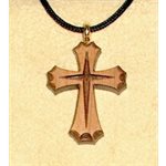 Varnished Cherry Wood Cross & Rope Pendant, 1 1 / 8" (2.9 cm)