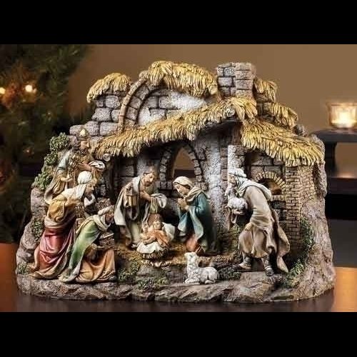 Crèche de Noel, Pers. 6" Ht, Étable 11" (28 cm) Ht. / 10 mcx