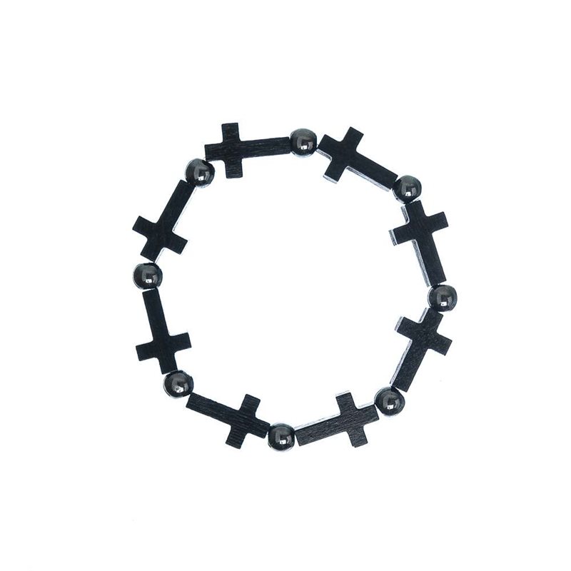 Black wooden cross Bracelet cartes and 8mm hematite