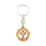 Wooden & Metal Key Ring w / Crucifix