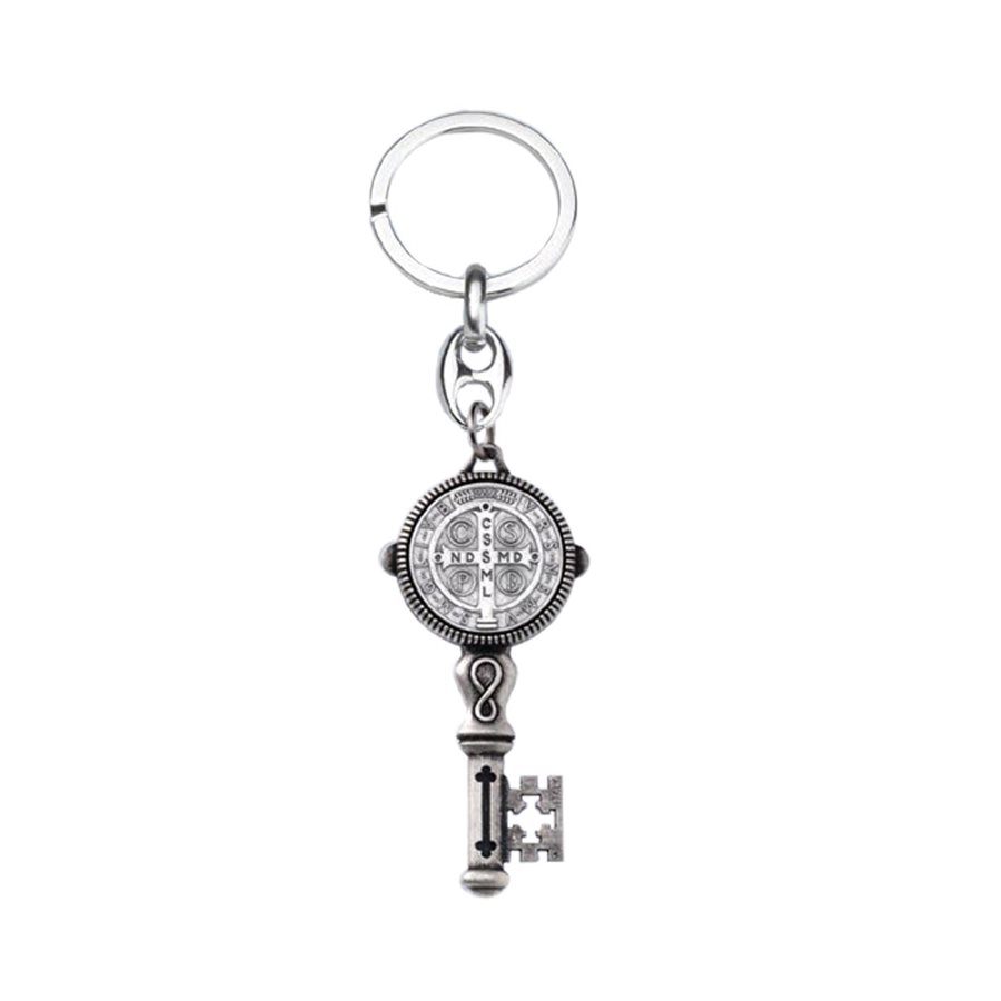 St. Benedict Key Ring, Silver metal, 2.4''