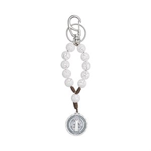 St. Benedict Decade Key Ring, White Beads