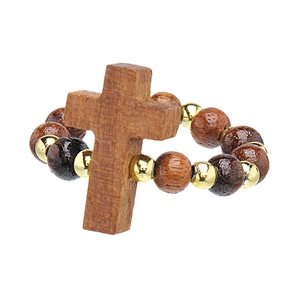 Wooden Elastic Ring, Walnut and Gold