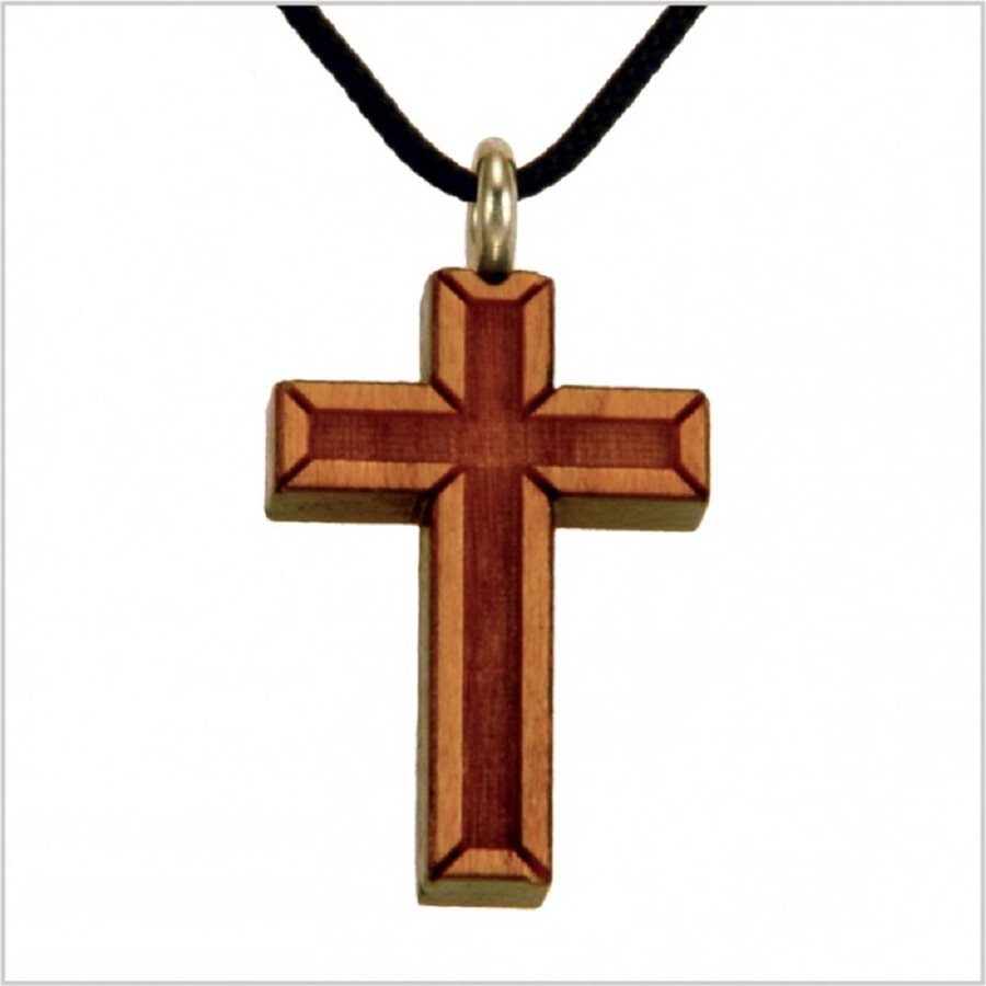 Pendentif croix & corde en cerisier verni, 1" (2.5 cm)