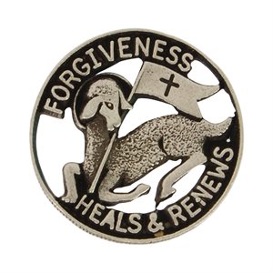 Épinglette «Forgiveness Heals & Renews», étain, Anglais