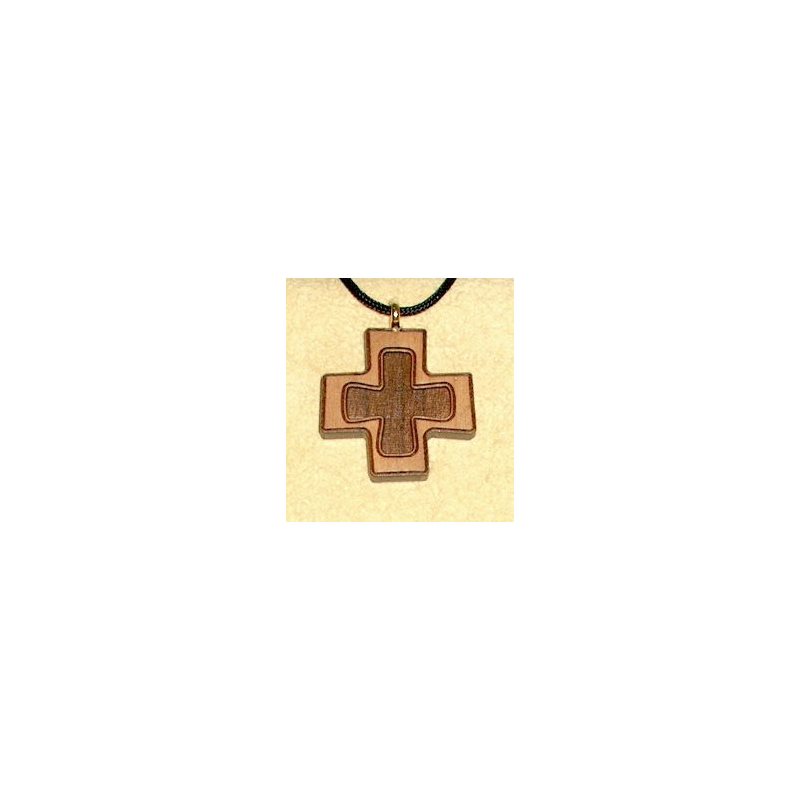 Pendentif croix & corde en cerisier verni, 1 1 / 8" (2.9 cm)