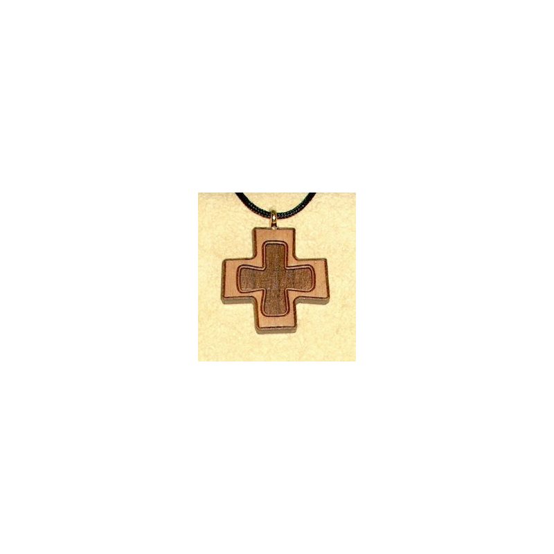 Varnished Cherry Wood Cross & Rope Pendant, 1 1 / 8" (2.9 cm)