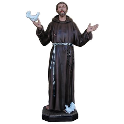 St. Francis of Assisi Color Fiberglass Outdoor Statue, 67"