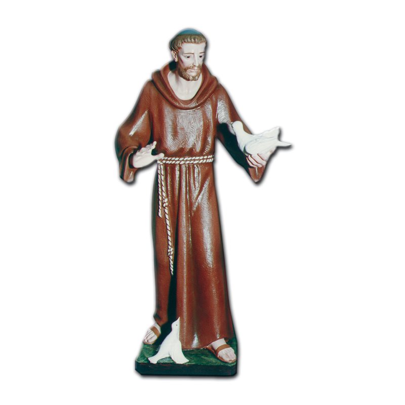 St. Francis of Assisi Color Fiberglass Outdoor Statue, 33.5"