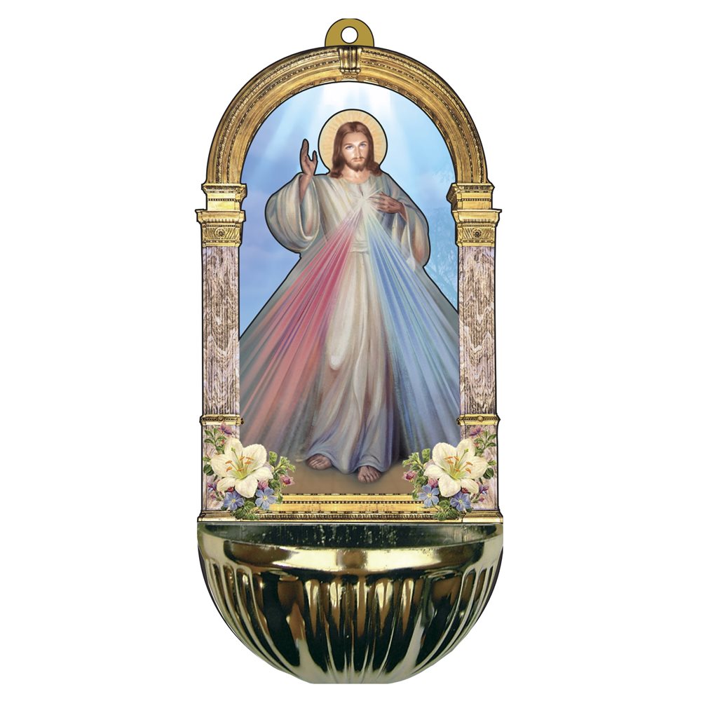 Wood and Plastic Holy Water Font 7,2 x 15,5 cm Divine Mercy