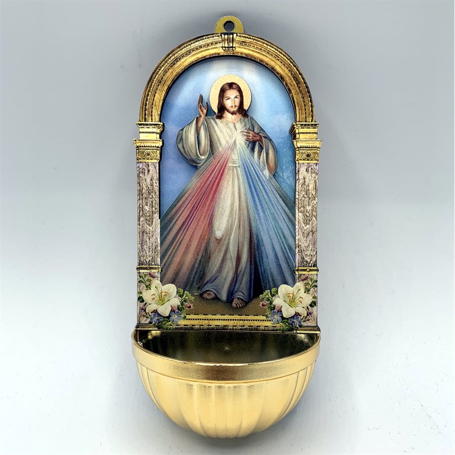 Wood and Plastic Holy Water Font 7,2 x 15,5 cm Divine Mercy