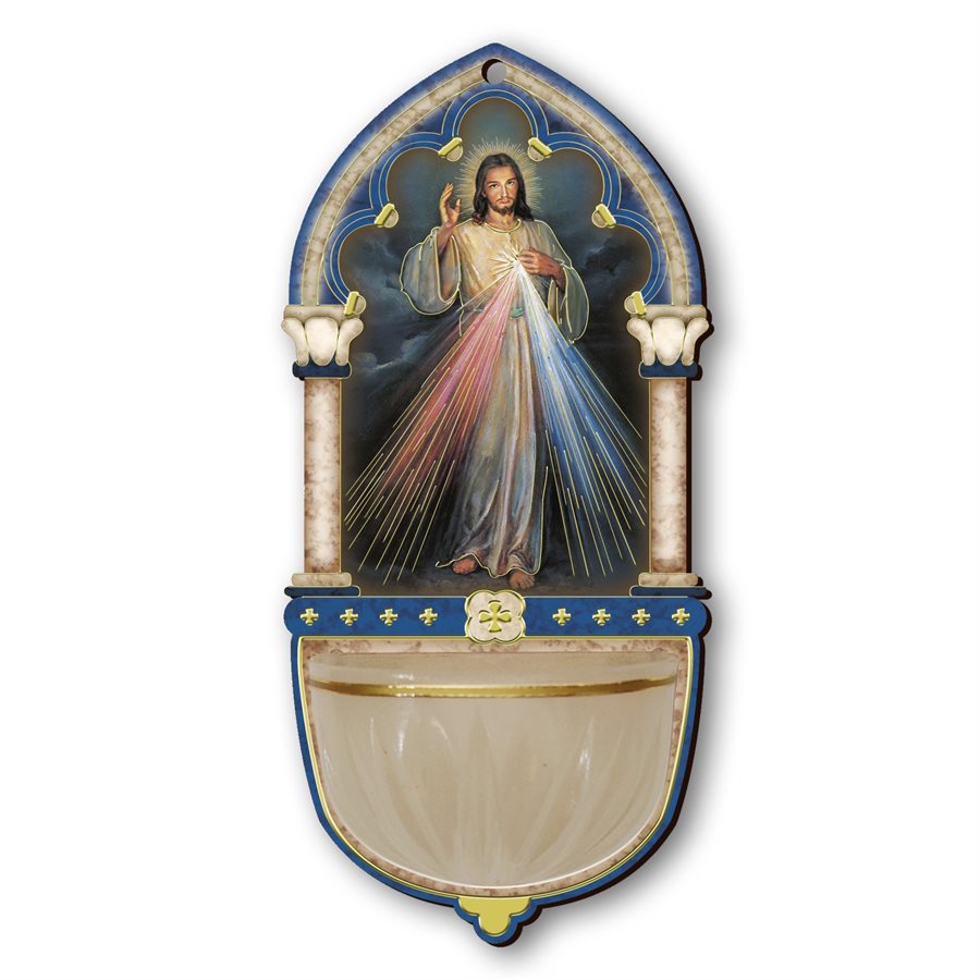 MDF & Fluo Plastic Holy Water Font 6 x 13 cm Divine Mercy