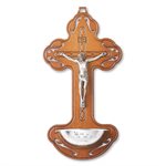 Bénitier «Crucifix», bois corpus argenté, 20 cm