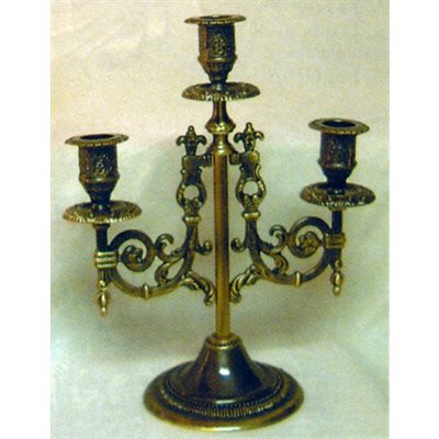 Antique Brass 3 Branches Candleholder, 10" (25.5 cm)