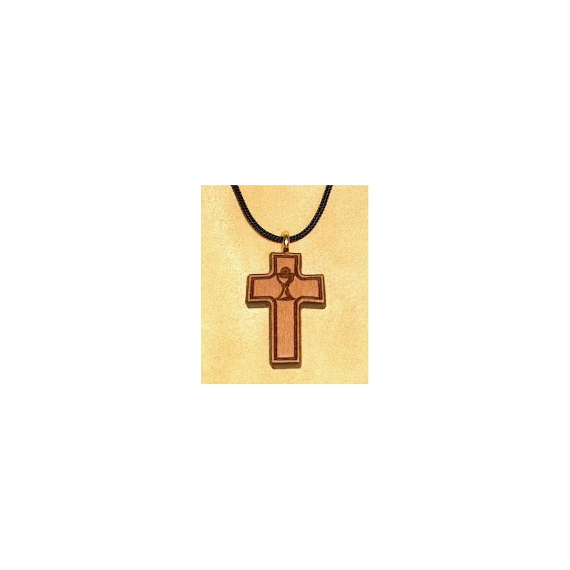 Pendentif croix & corde en cerisier verni, 1 1 / 8" (2.9 cm)