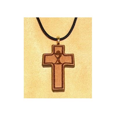 Pendentif croix & corde en cerisier verni, 1 1 / 8" (2.9 cm)