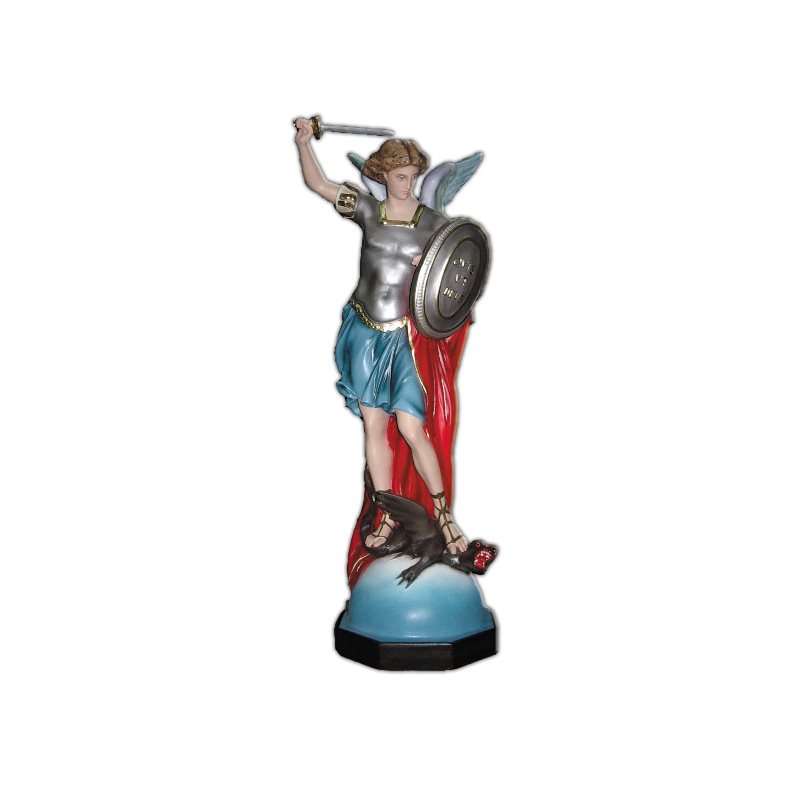 St. Michael Archangel Color Fiberglass Outdoor Statue, 32"