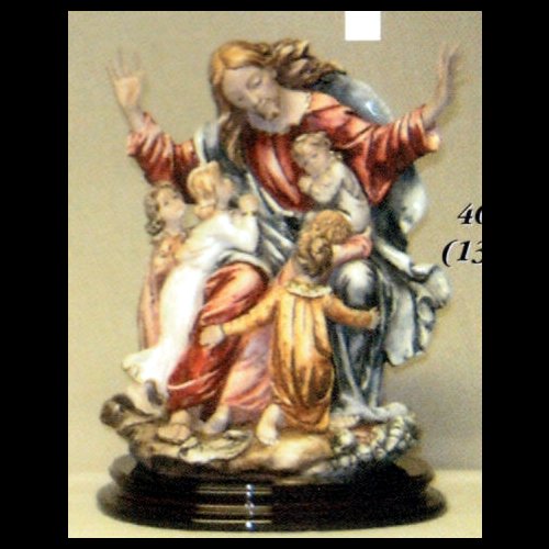 Jesus with Childrens Color Marble Statue, 14" (35.6 cm)