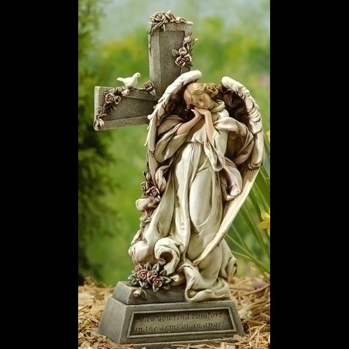 Angel with cross 14 3 / 4" resin