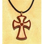 Pendentif croix & corde en érable & rubanne, 1" (2.5 cm)