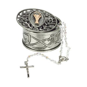 Communion Box with Crystal Glass Rosary, 6"