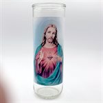 Sacred Heart Jesus Glass Nova Candle Holders, 3 x 8¼"  /  un