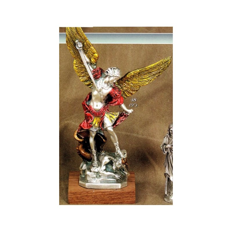 St. Michael Archangel Color Pewter Statue, 9" (23 cm)