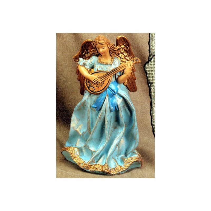 Blue and Gold Resin Standing Angel, 8" (20 cm)