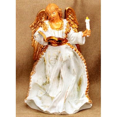 White and Gold Resin Standing Angel, 8" (20 cm)