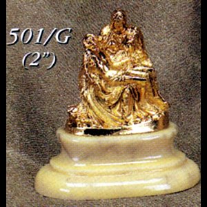Statue Pieta 2" (5 cm) en étain doré avec base en marbre