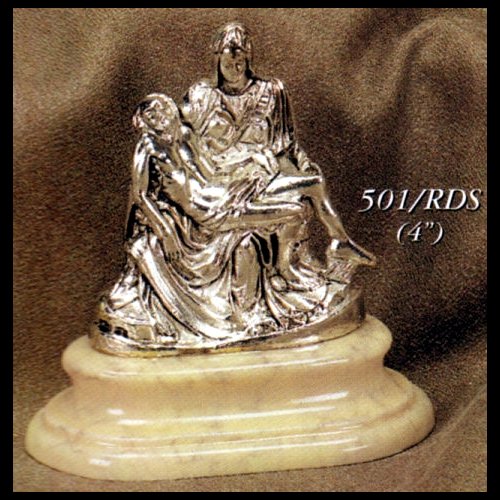 Pieta Silver-Plated Pewter W / Marble Base Statue, 4" (10 cm)