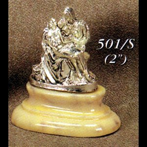 Pieta Silver-Plated Pewter W / Marble Base Statue, 2" (5 cm)