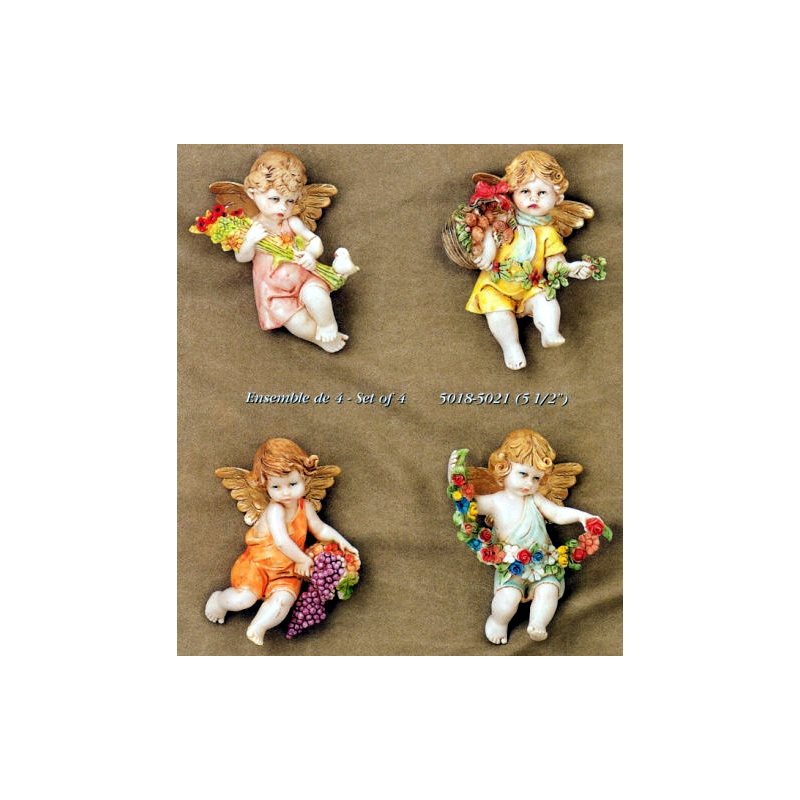 Color Resin Wall Angels, 5.5" (14 cm) / Set of 4