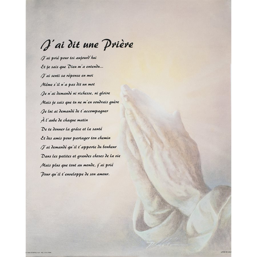 Picture j'ai dit une prière, 8x10", French / ea