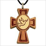 Varnished Cherry & Maple Wood Cross & Rope Pendant, 1 3 / 8"