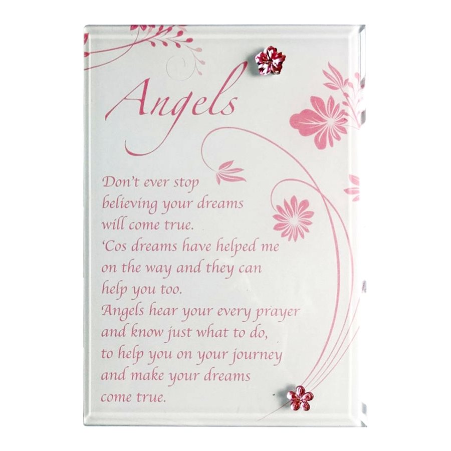'Angel'' Colored mirror, pink pearls, 4.7 x 7.1", English