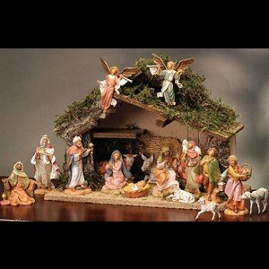 Christmas Crib, 17" (43 cm) Wide / 16-pc + stable