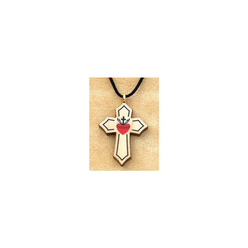 Pendentif croix & corde en érable verni, 1.5" (3.8 cm)