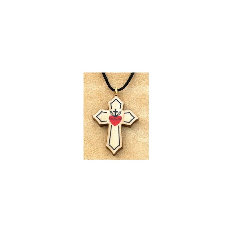 Varnished Maple Wood Cross & Rope Pendant, 1.5" (3.8 cm)