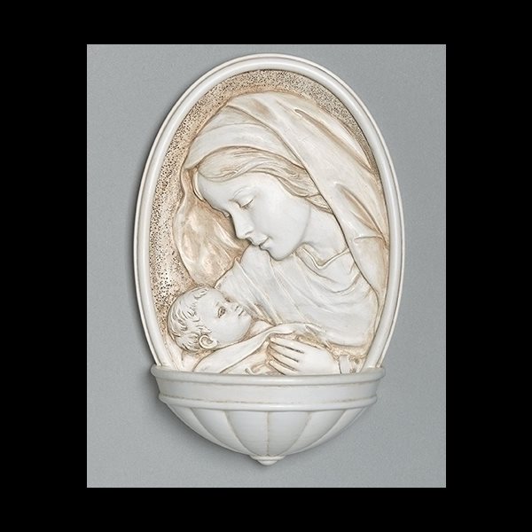 Madonna and Child Resin Holy Water Font 8''