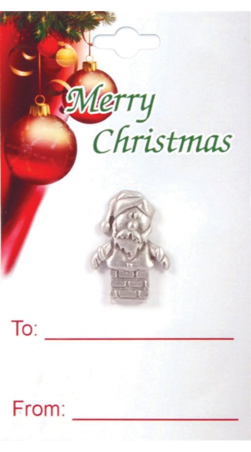 Pewter Chimney Holiday Gift Tag, Bilingual