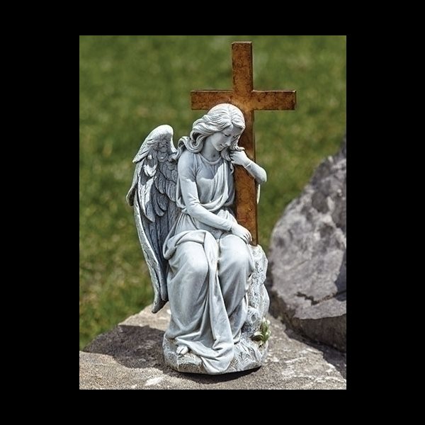 13'' Angel Leaning on Cross Resin Statue