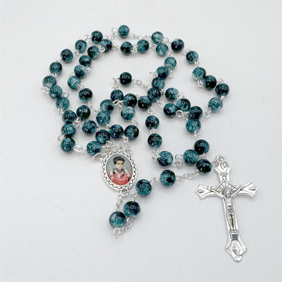 Carlo Acutis Rosary, 6mm, Blue Marble Glass