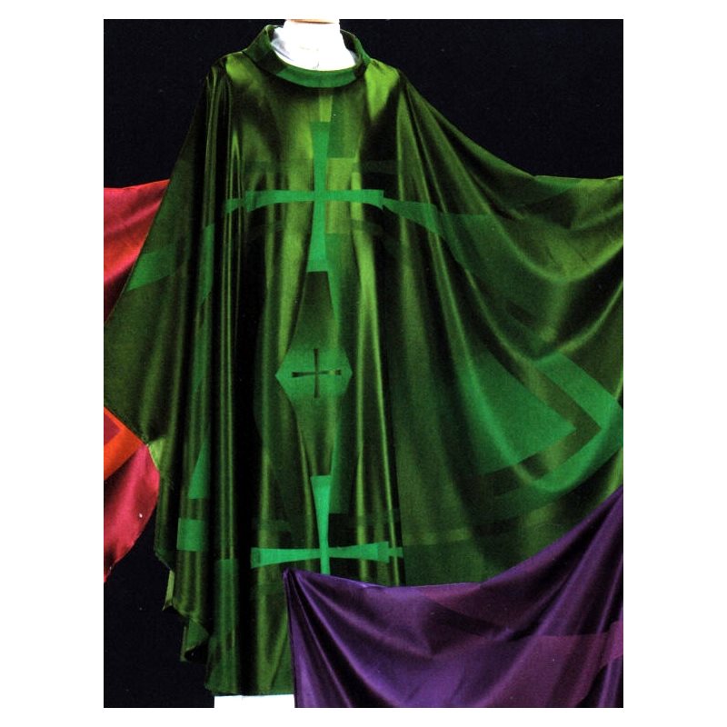 Chasuble #65-000521 verte en laine et soie